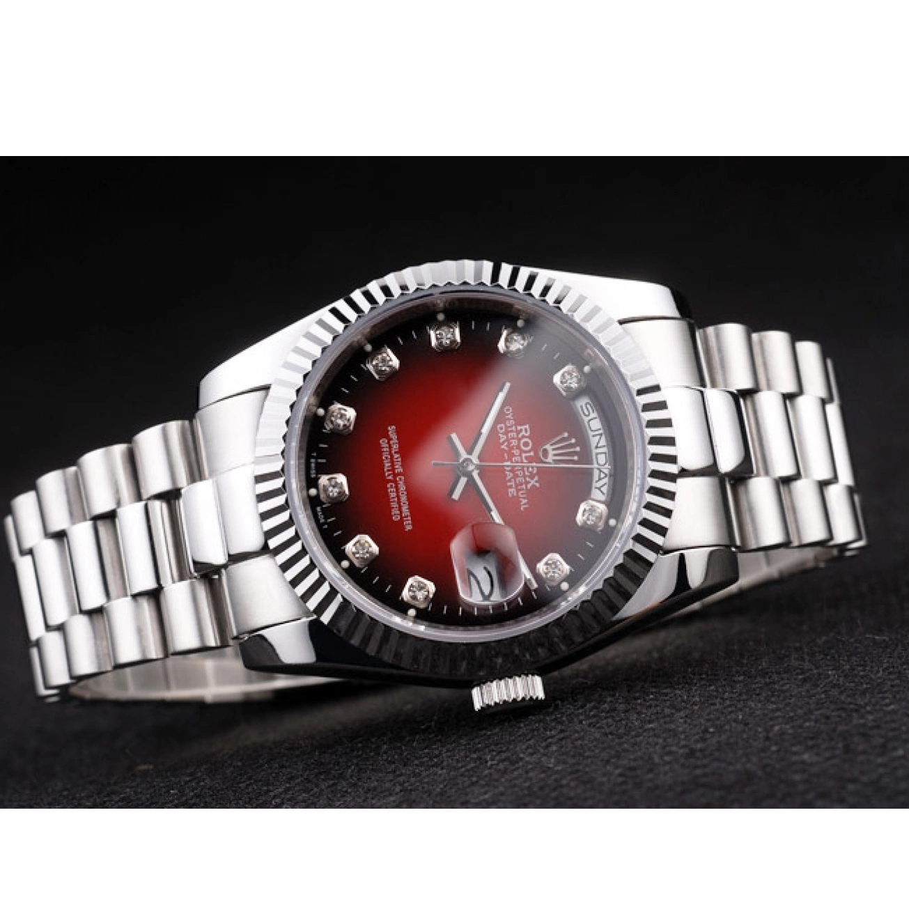 Aaa replica Day-Date Stainless Steel Red Tone Polished Dial Rolex Two 0713